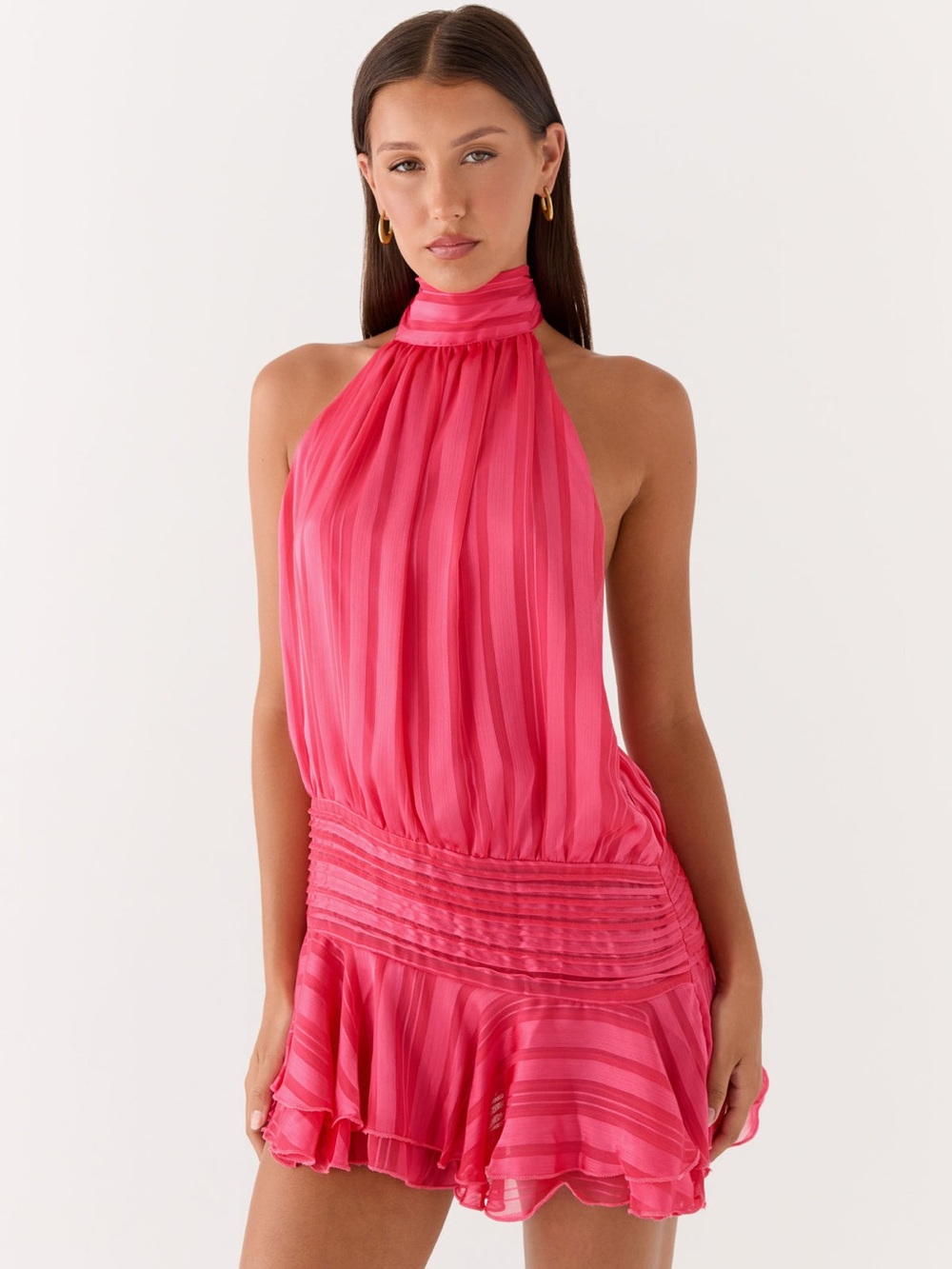 Peppermayo Pink Halter Striped Mini Dress